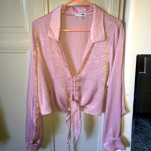 1X sheer pearl pink blouse